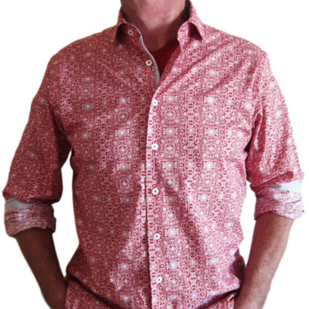 Georg Roth Los Angeles Red & White Long Sleeve Button Down Shirt